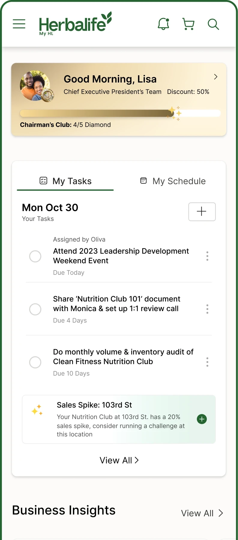 Cam & Lisa — Chief Executive President's Team mobile dashboard