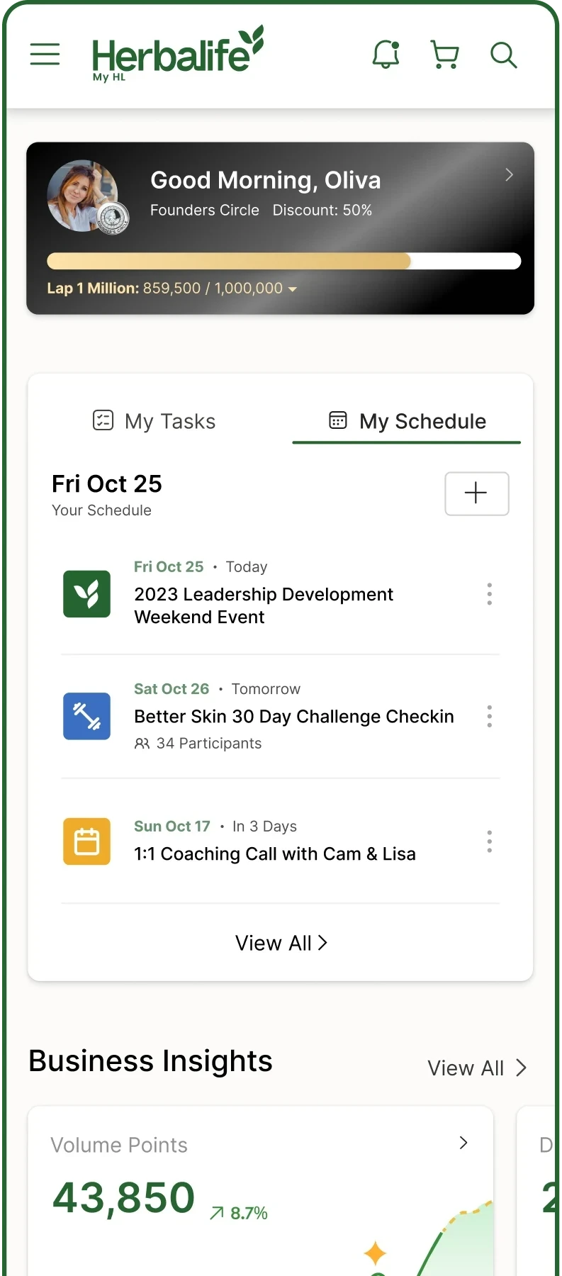 Olivia — Founders Circle mobile dashboard